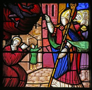 Window depicting the Life of St Remi. He delivers a possessed soul by French School