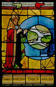 Window depicting God creating the sky around the earth by French School