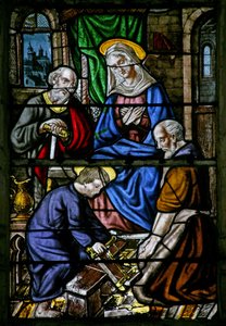 Window w1 depicting Jesus as a carpenter by French School