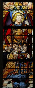 Window depicting St Michael a bishop, a Montmorency and other donors by French School