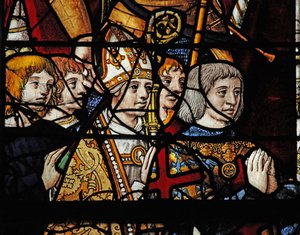 Window depicting a bishop, a Montmorency and other donors by French School