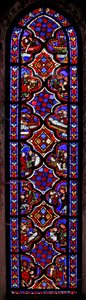 Window w1 depicting a scene from the life of St Mary Magdalene with scenes from the story of Mary and Martha by French School