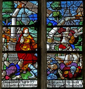Window depicting the Palace Collapses as They Try to Arrest St Foy