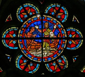 Window depicting a Scene from a Legend of St Nicholas: The Miracle of the Boy and the Cup by French School
