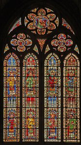 Window w207 depicting bishops (some of Strasbourg) and two Church Fathers by French School