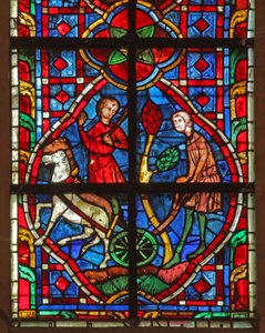 Window depicting labourers by French School
