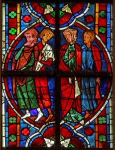 Window depicting a group of 3 men and a woman by French School