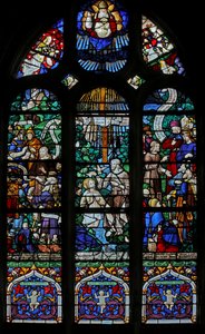 Window depicting St John the Baptist: Jordan Baptism, Preaching and Being Interrogated by French School
