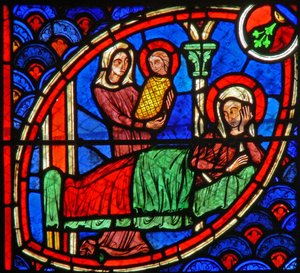 Window w20 depicting the birth of St John the Baptist by French School