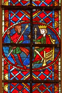 Window depicting a scene from the life of St Vincent: a soldier tells the Emperor Dacien that Vincent has converted the jailer by French School
