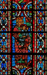 Window depicting a Tree Bends Towards St Helen as an Infant to Give Her Its Fruit by French School