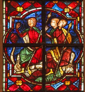 Window depicting soldiers observe St John the Baptist preaching