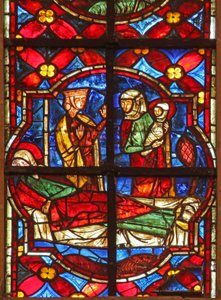 Window depicting the birth of St John the Baptist by French School