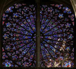Window, the north rose window, depicting prophets, ancestors of Christ and Elders of the Apocalypse (rose window - internal) by French School