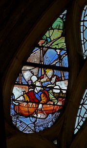 Window w21 depicting Christ gets St Peter to walk on water (detail)