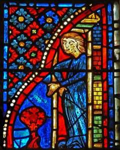 Window w21 depicting St Mary the Egyptian is refused entry to venerate