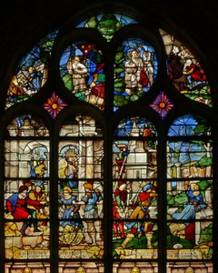 Window w21 depicting scenes from the life of St Barbara by French School