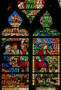 Scene from the Prodigal Son story: he claims his heritage and leaves home by French School
