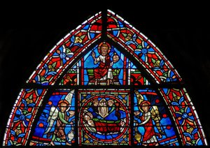 Window depicting St Julian Hospitalier and his wife die and go to heaven