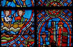 Window depicting St Julian Hospitalier meets Christ on the other side of the river every night by French School