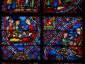 Window depicting donors - the fishmongers by French School