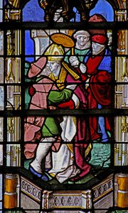 Window depicting St Martin kisses a leper by French School
