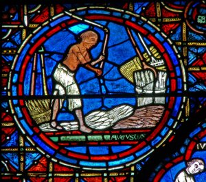 Window W28a Depicting the Labours of the Months: August by French School