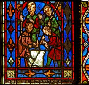 Window depicting donors - blacksmiths by French School