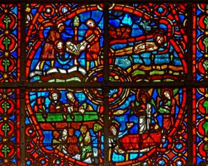 Window depicting scenes from life of St Lawrence by French School