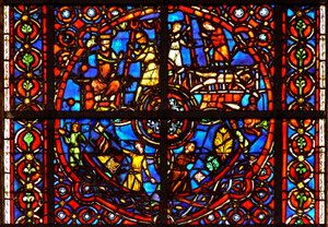 Window depicting scenes from life of St Vincent by French School