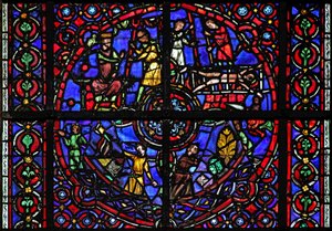 Window depicting scenes from life of St Vincent by French School