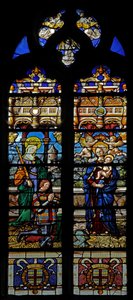 Window depicting St Barbara and the donor Jean de Montmorency by French School