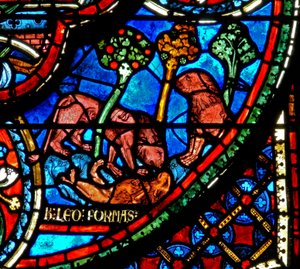 Window depicting a lion and cubs