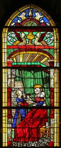 Window depicting the Birth of the Virgin Mary