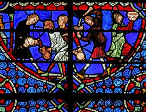 Window depicting the water turning into wine at the Marriage at Cana