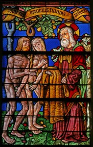 Window 40 depicting Adam and Eve given clothes