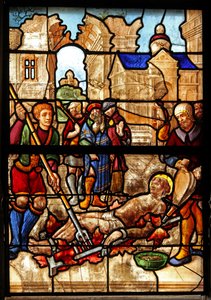 Window depicting the martyrdom of St Lawrence by French School