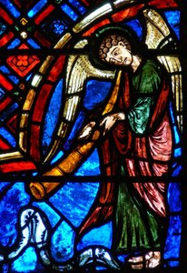 Window depicting angels at the Last Judgement by French School