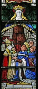 Window w4 depicting the Virgin Mary as Protector, Pope Paul II and King Louis XI