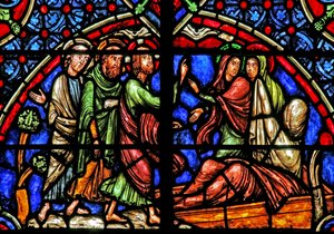 Window depicting the Resurrection of Lazarus by French School