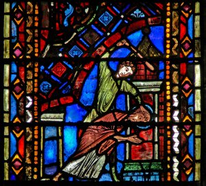 Window depicting the beating (death?) of St John the Baptist by French School