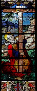 Window depicting a scene from the life of St Mary Magdalene - the saint at the Cross by French School