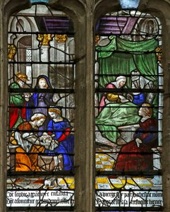 Window depicting the Birth of St Foy by French School