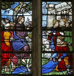 Window depicting the Entry to Jerusalem by French School