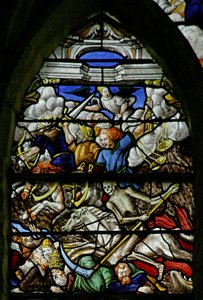 Window w5 depicting the Four Horsemen of the Apocalypse: the White Horse of Death