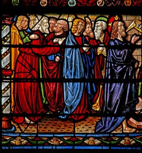 Window depicting Christ with the Apostles as Lazarus is raised from the dead by French School