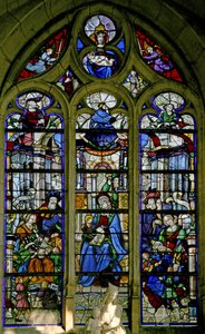 Window w6 depicting St Anne Teaching the Virgin to read; Mary Jacobe and Mary Salome and families; David, Asa, Josias above by French School