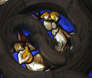 Window depicting angel musicians by French School