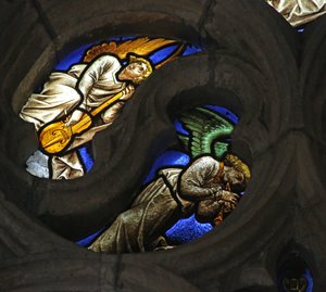 Window depicting angel musicians by French School