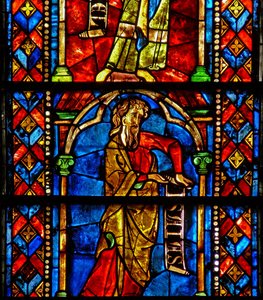 Window 7 depicting the prophet Isaiah on the Tree of Jesse